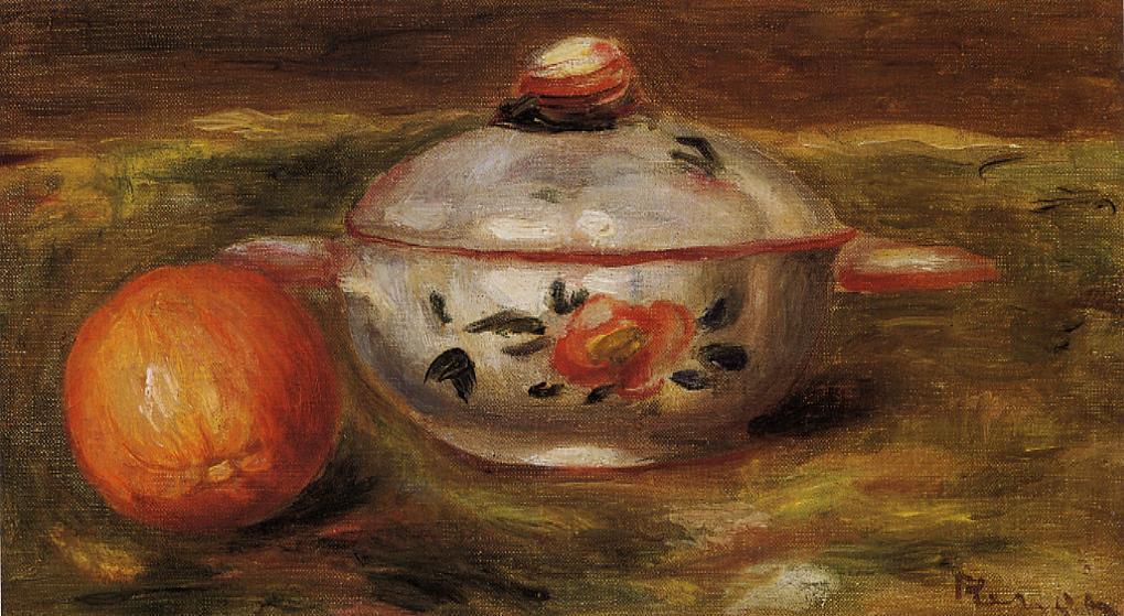 Still Life with Orange and Sugar Bowl - Pierre-Auguste Renoir painting on canvas
